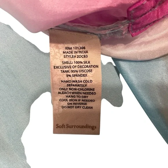 Soft Surroundings Silk Tie-Dye Tunic Top Blue Pink Sheer Button Front Size M - Picture 6 of 8